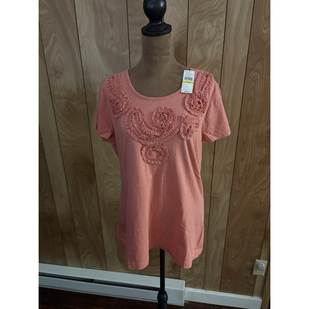 Van Heusen Women’s Embroidered Notch-Neck Top in sweet coral Size Large Nwts
